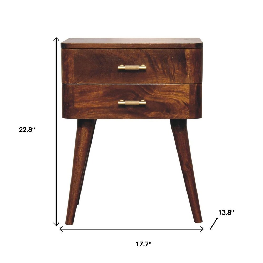 23" Chestnut Solid Wood Two Drawer Nightstand — view 8