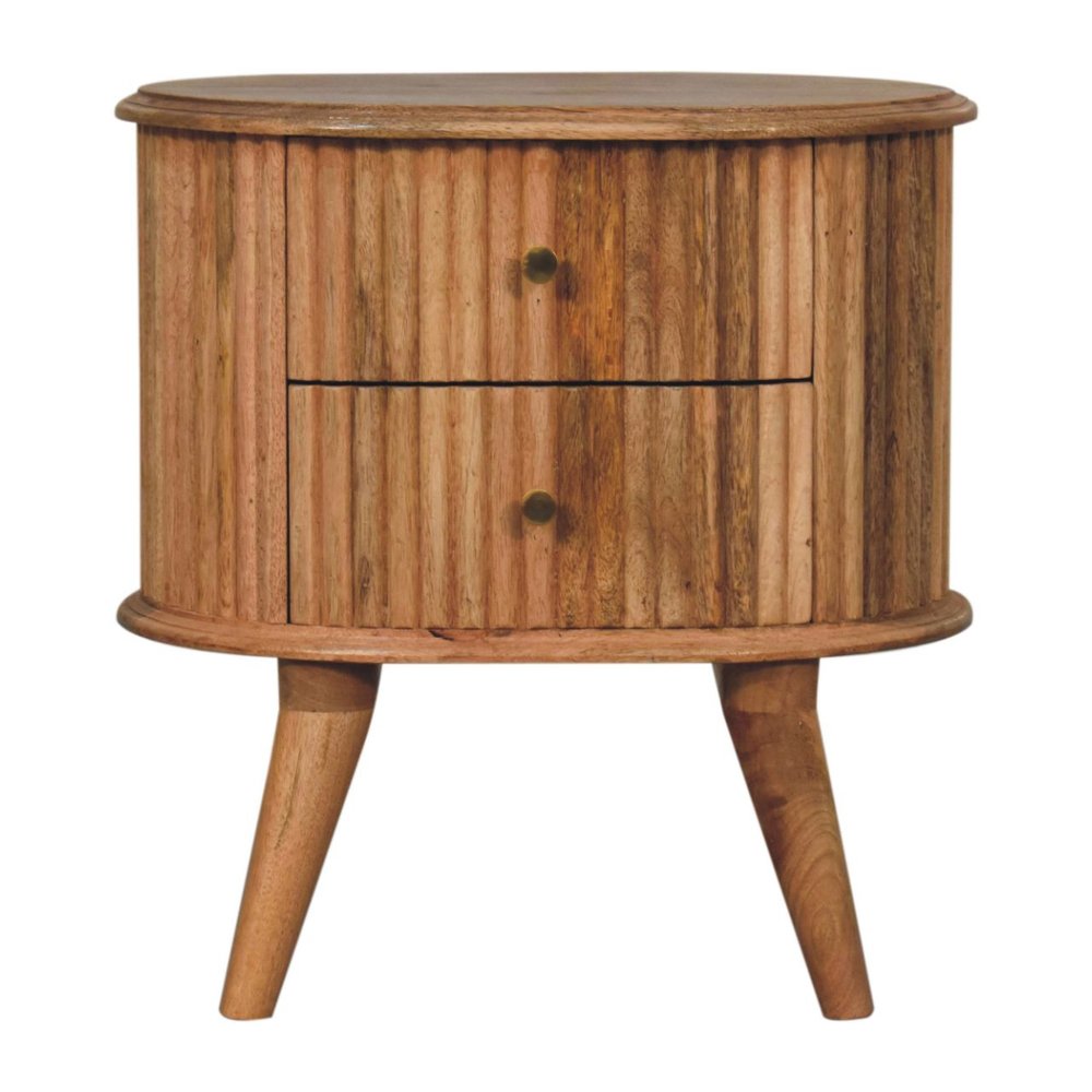 20" Natural Solid Wood Oval Ribbed Texture Two Drawer Nightstand HomeRoots