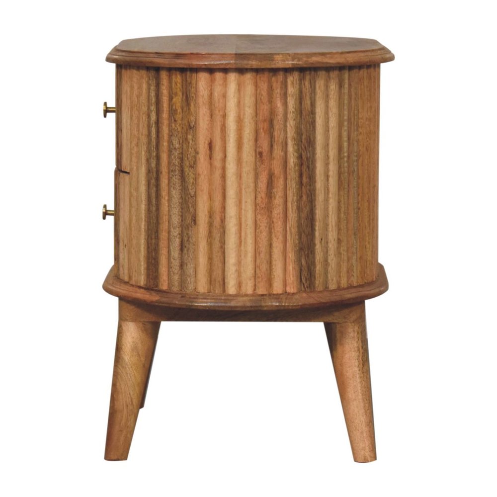 20" Natural Solid Wood Oval Ribbed Texture Two Drawer Nightstand HomeRoots
