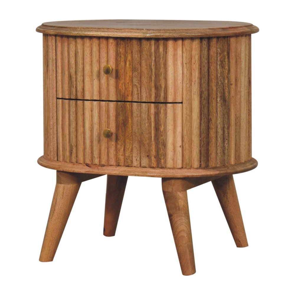 20" Natural Solid Wood Oval Ribbed Texture Two Drawer Nightstand HomeRoots