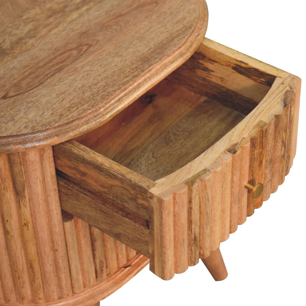 20" Natural Solid Wood Oval Ribbed Texture Two Drawer Nightstand HomeRoots