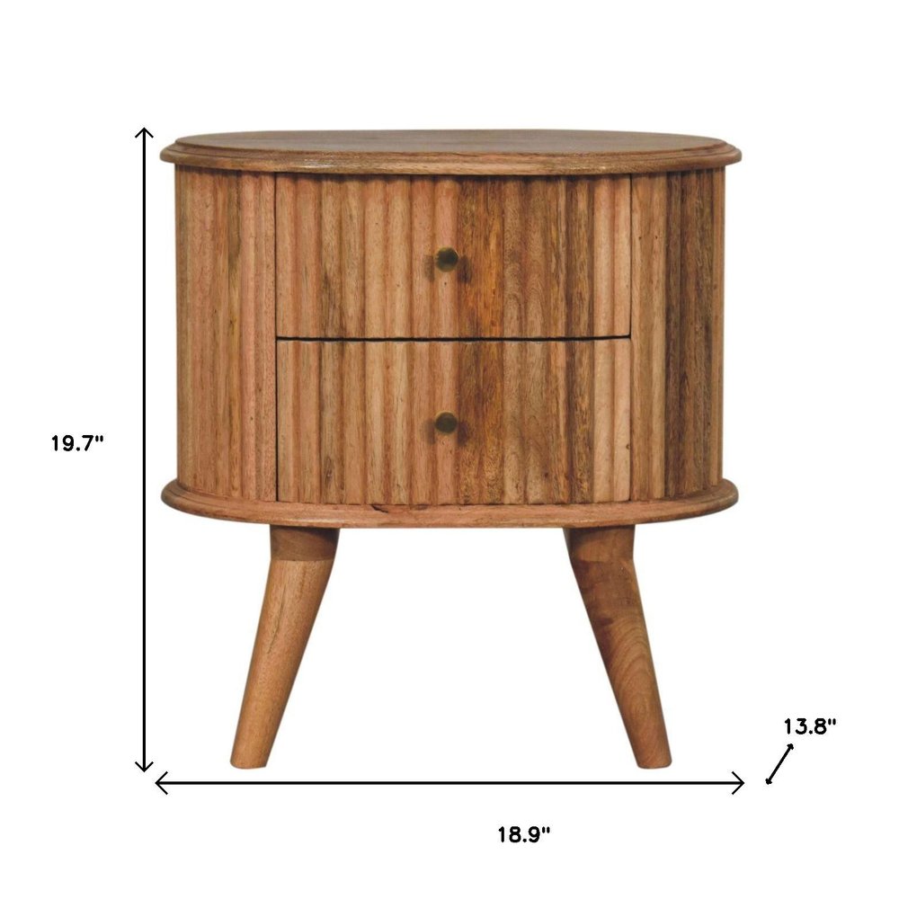 20" Natural Solid Wood Oval Ribbed Texture Two Drawer Nightstand HomeRoots