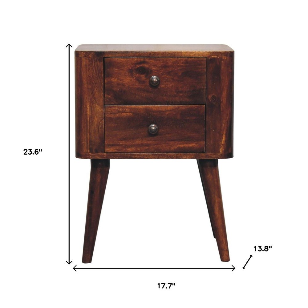 24" Chestnut Solid Wood Square Two Drawer Nightstand HomeRoots