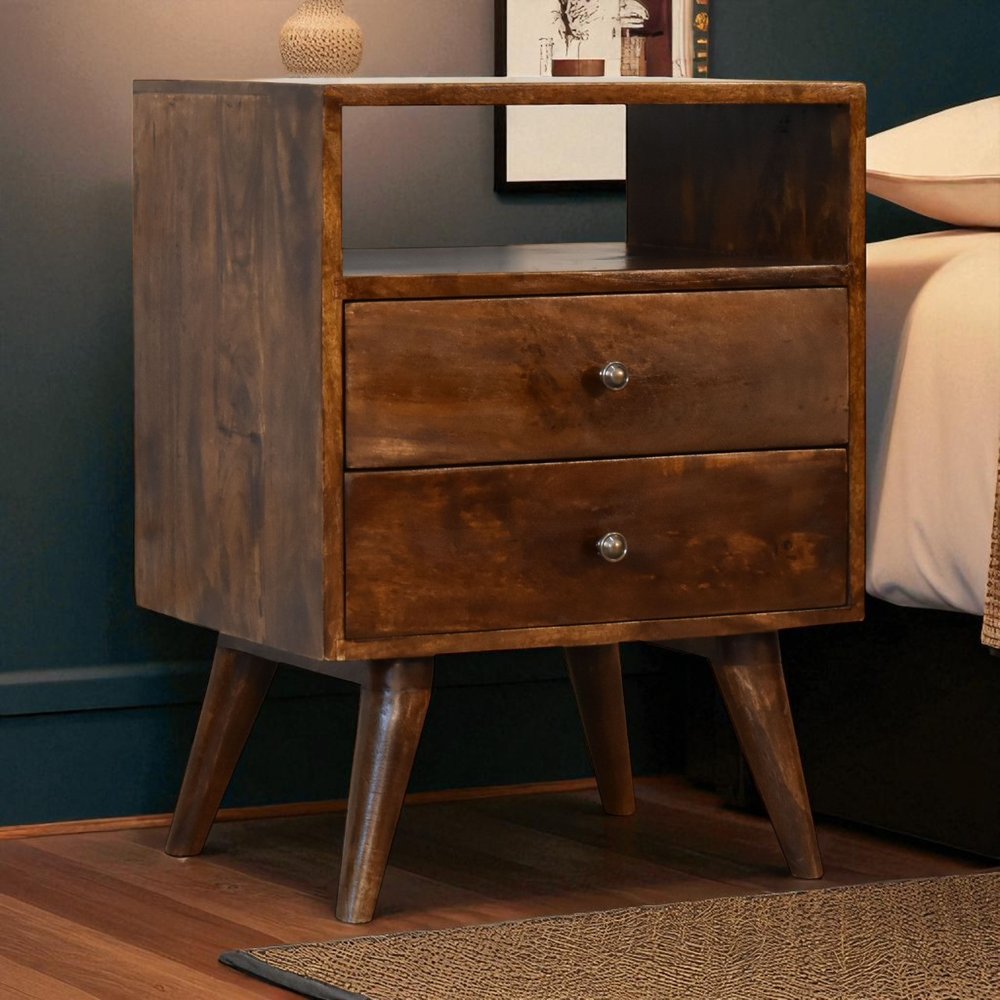 24" Chestnut Solid Wood Two Drawer Nightstand HomeRoots