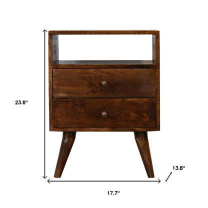 24" Chestnut Solid Wood Two Drawer Nightstand HomeRoots