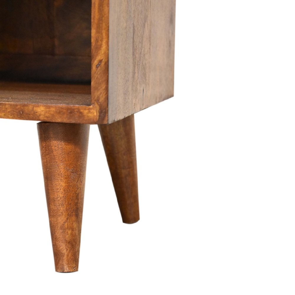20" Chestnut And Gold Solid Wood Carved Geometric One Drawer Nightstand HomeRoots