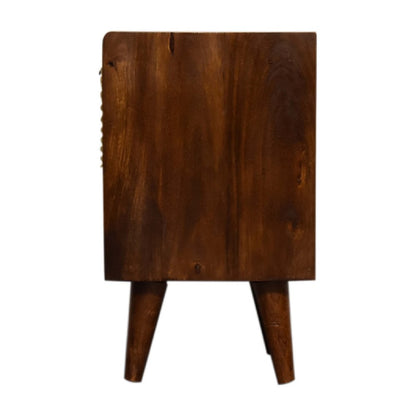 20" Chestnut And Gold Solid Wood Carved Geometric One Drawer Nightstand HomeRoots