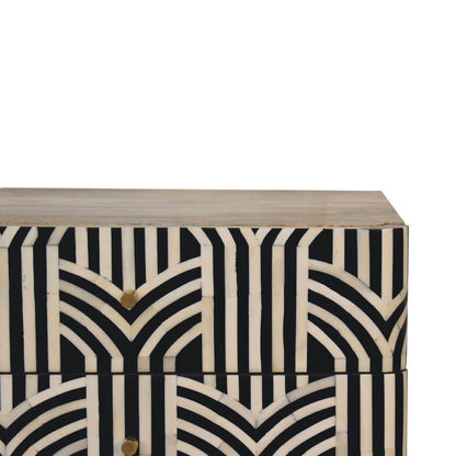 23" Black Ivory And Light Brown Solid Wood Geometric Bone Inlay Two Drawer Nightstand HomeRoots