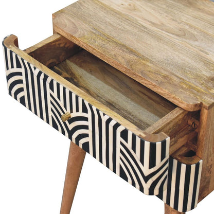 23" Black Ivory And Light Brown Solid Wood Geometric Bone Inlay Two Drawer Nightstand HomeRoots