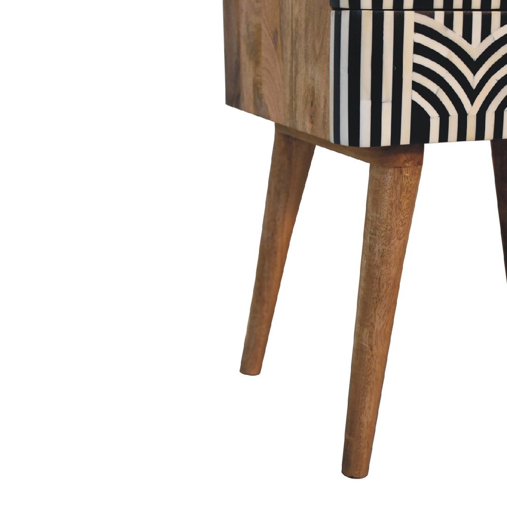 23" Black Ivory And Light Brown Solid Wood Geometric Bone Inlay Two Drawer Nightstand HomeRoots