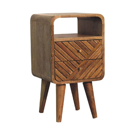 22" Chestnut Solid Wood Square Carved Geometric Two Drawer Nightstand