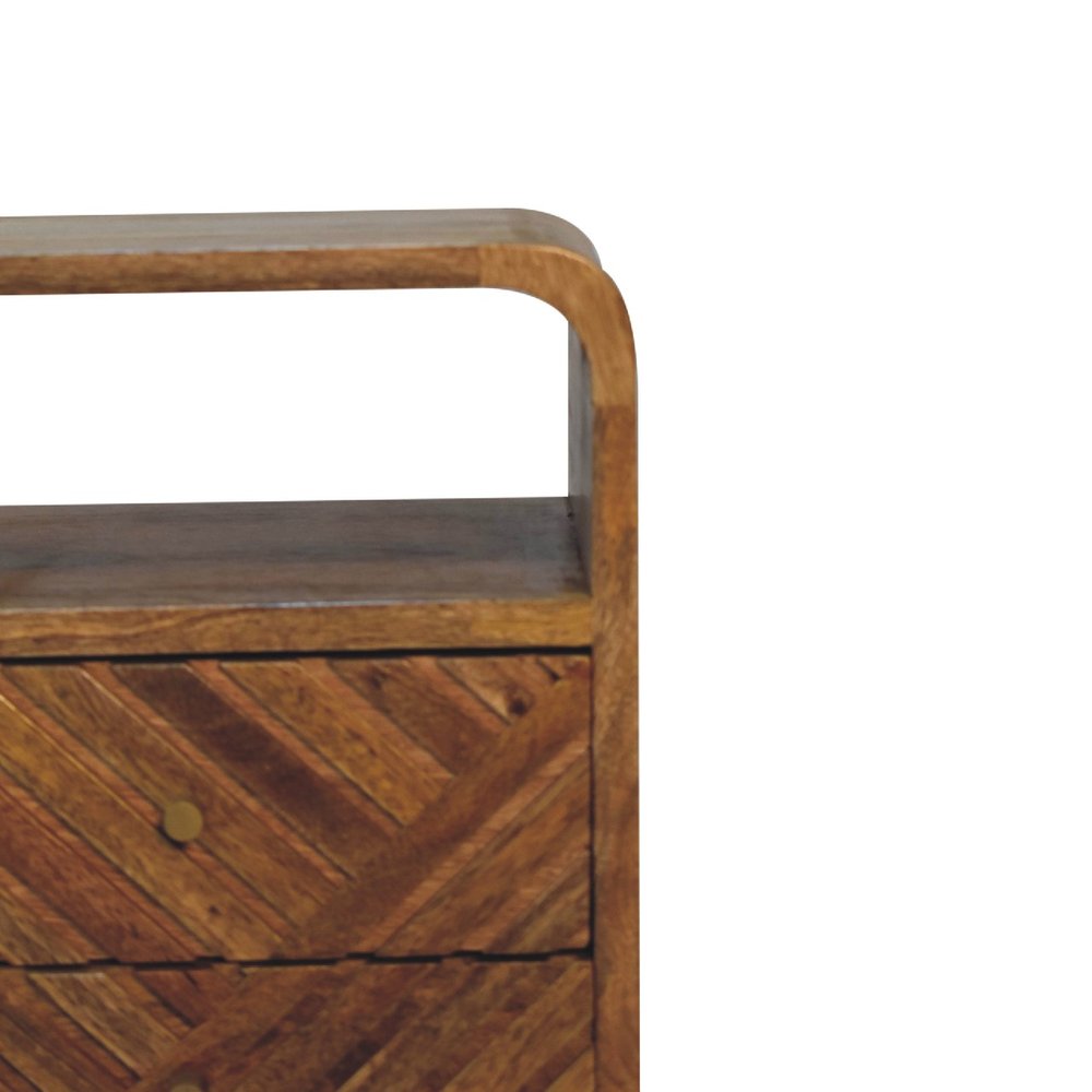 22" Chestnut Solid Wood Square Carved Geometric Two Drawer Nightstand HomeRoots