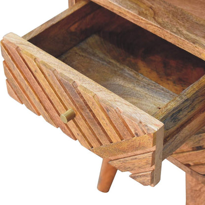 22" Chestnut Solid Wood Square Carved Geometric Two Drawer Nightstand HomeRoots