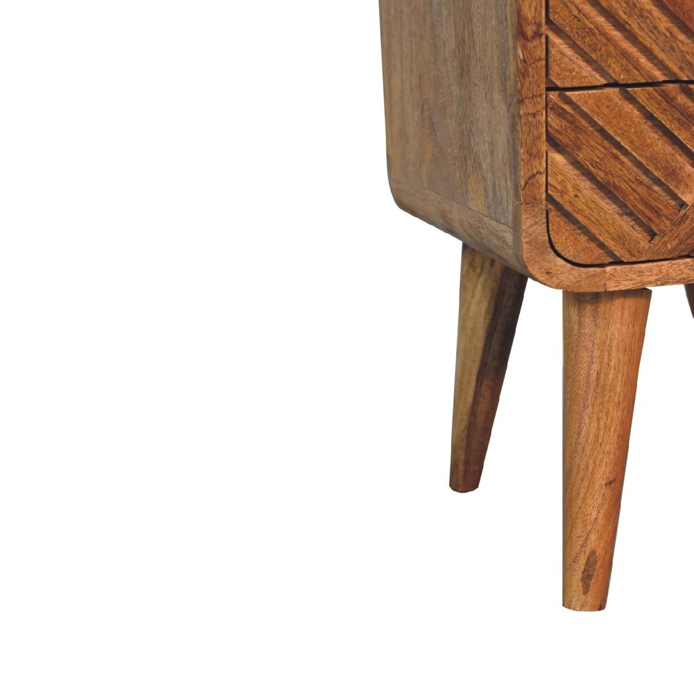 22" Chestnut Solid Wood Square Carved Geometric Two Drawer Nightstand HomeRoots