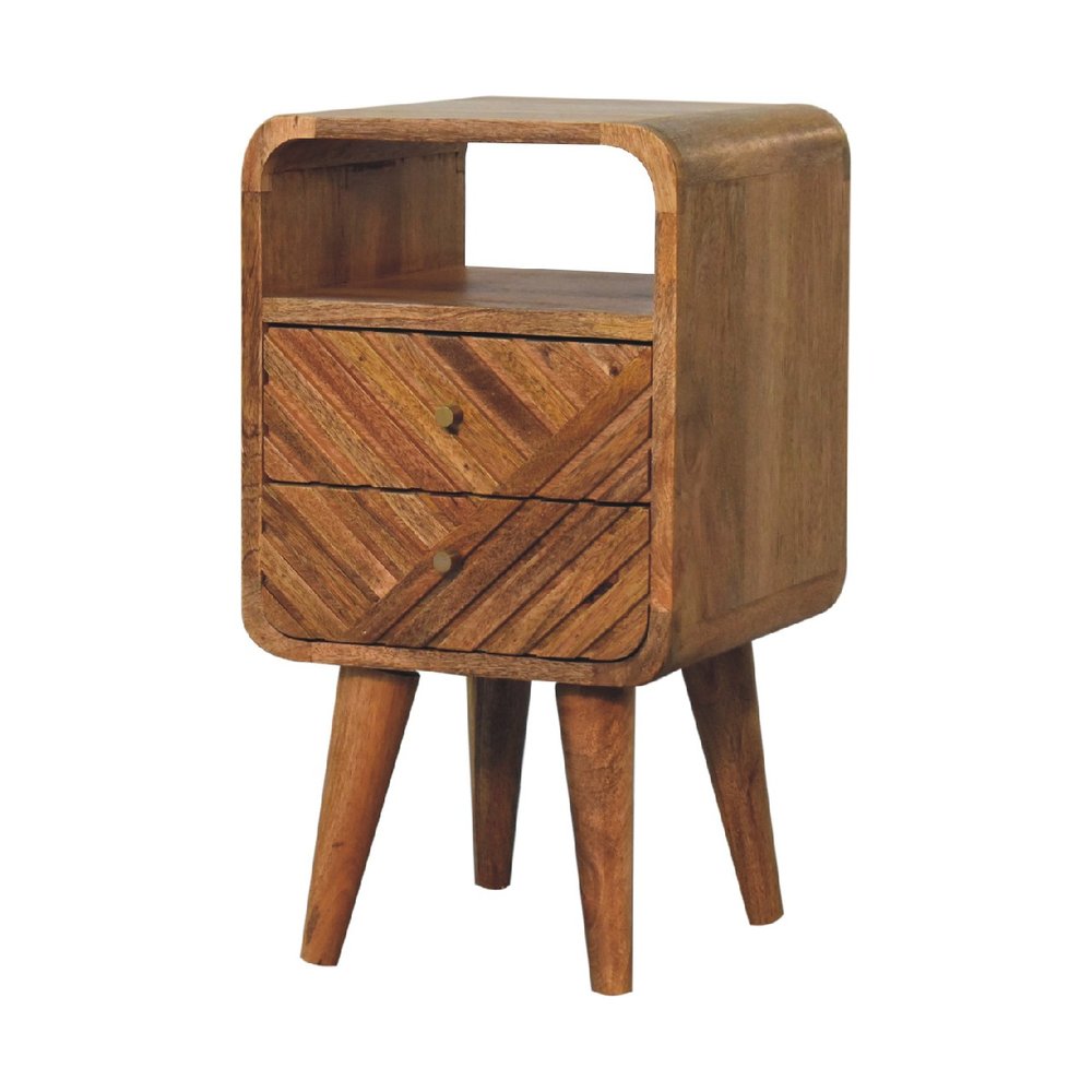 22" Chestnut Solid Wood Square Carved Geometric Two Drawer Nightstand HomeRoots