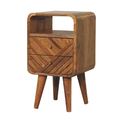 22" Chestnut Solid Wood Square Carved Geometric Two Drawer Nightstand HomeRoots