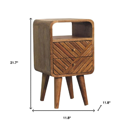 22" Chestnut Solid Wood Square Carved Geometric Two Drawer Nightstand HomeRoots