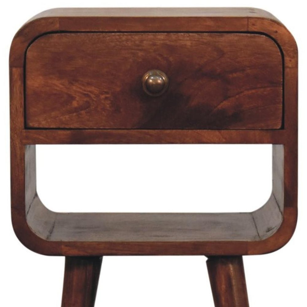 22" Dark Brown Solid Wood Square One Drawer Nightstand — view 3