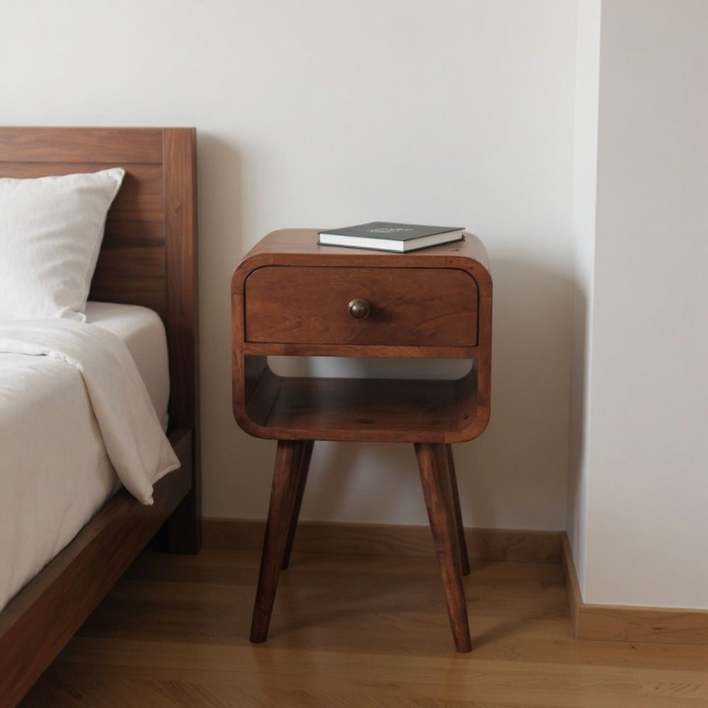 22" Dark Brown Solid Wood Square One Drawer Nightstand — view 5