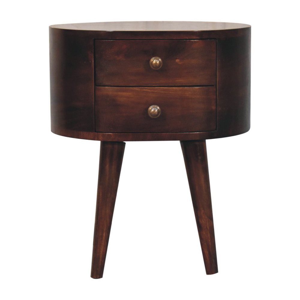 21" Walnut Solid Wood Oval Two Drawer Nightstand HomeRoots