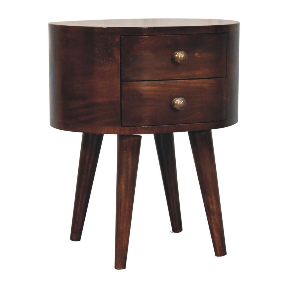 21" Walnut Solid Wood Oval Two Drawer Nightstand HomeRoots