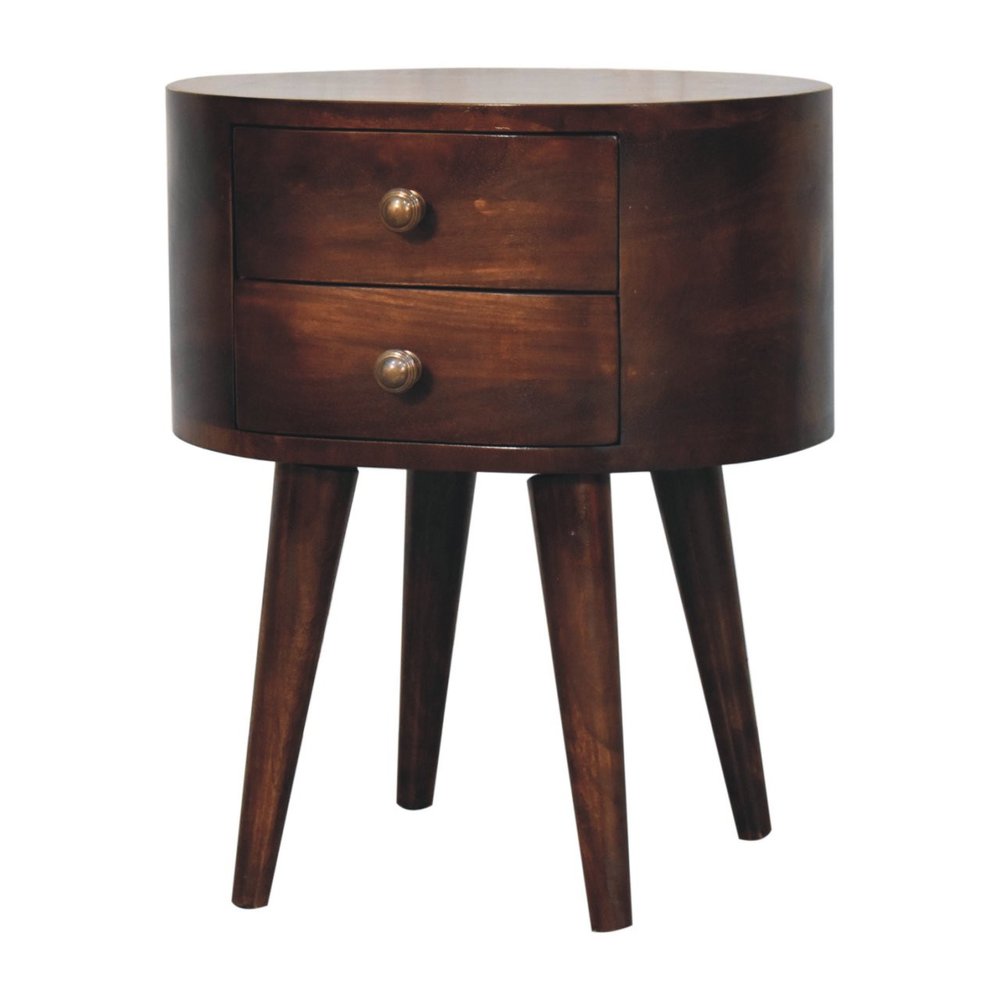 21" Walnut Solid Wood Oval Two Drawer Nightstand HomeRoots
