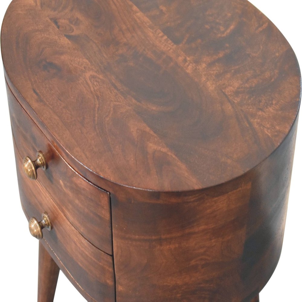 21" Walnut Solid Wood Oval Two Drawer Nightstand HomeRoots
