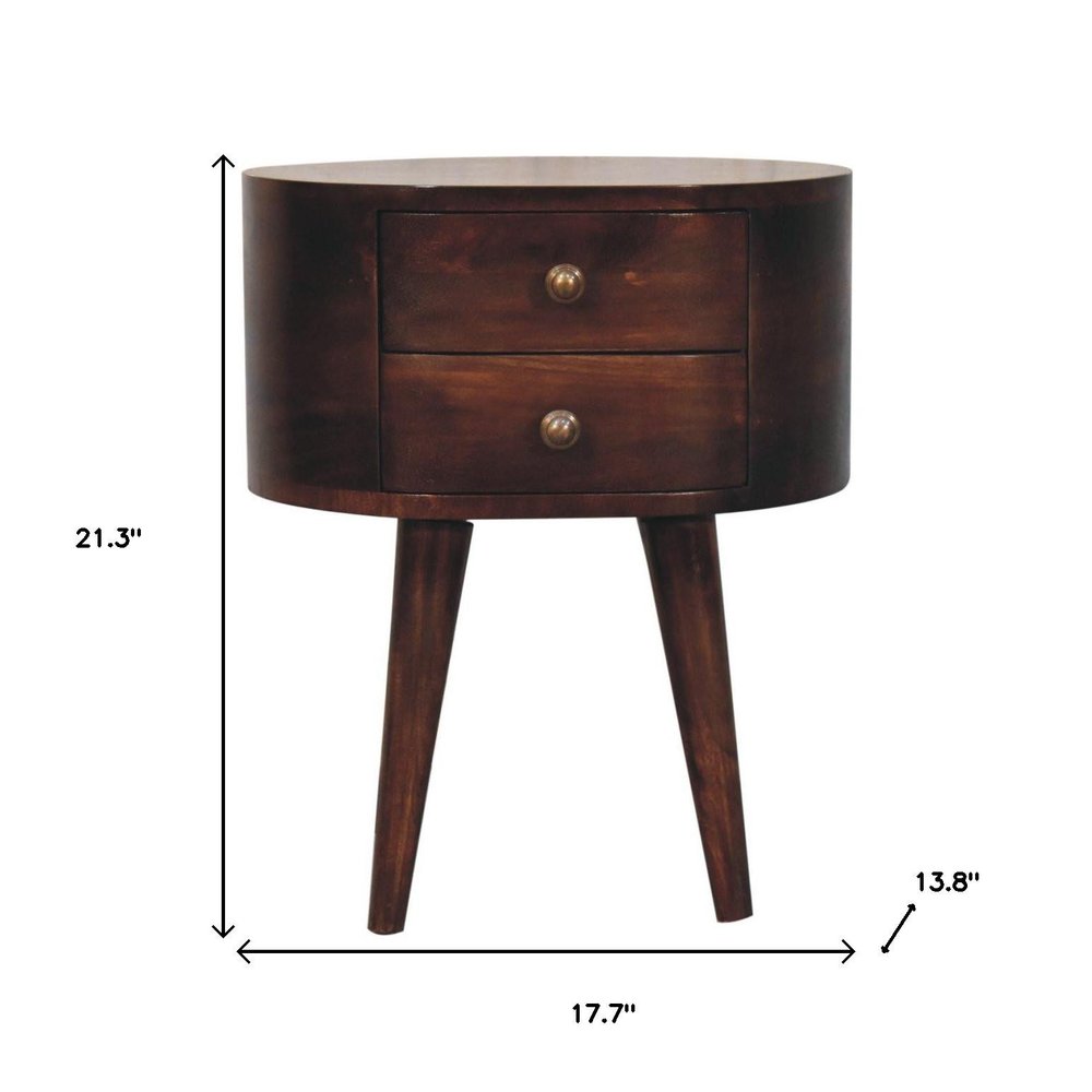 21" Walnut Solid Wood Oval Two Drawer Nightstand HomeRoots