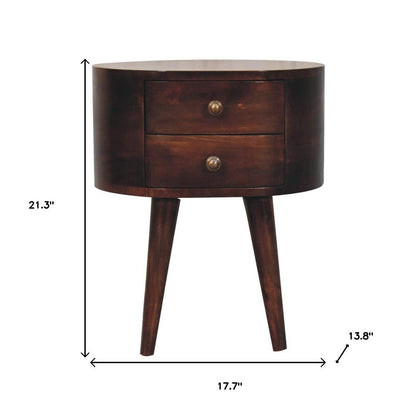 21" Walnut Solid Wood Oval Two Drawer Nightstand HomeRoots