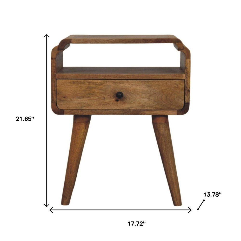 22" Light Brown Solid Wood One Drawer Nightstand