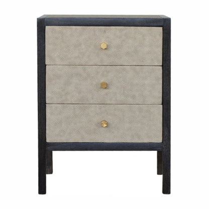 24" Gray And Black Solid Wood And Faux Shagreen Three Drawer Nightstand HomeRoots