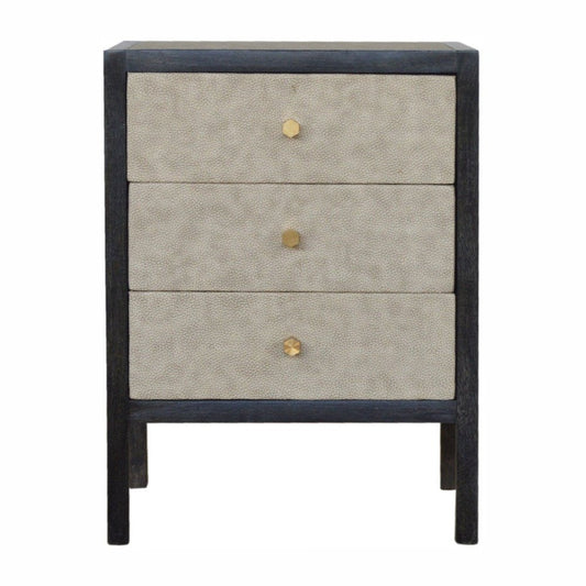 24" Gray And Black Solid Wood And Faux Shagreen Three Drawer Nightstand HomeRoots