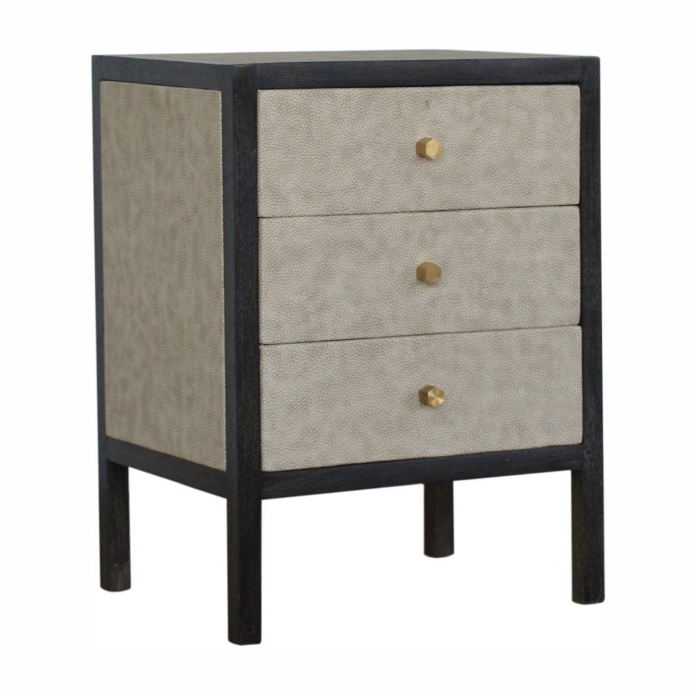 24" Gray And Black Solid Wood And Faux Shagreen Three Drawer Nightstand HomeRoots