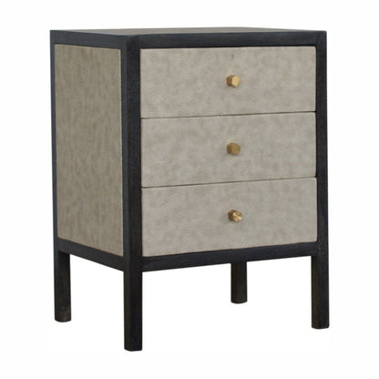 24" Gray And Black Solid Wood And Faux Shagreen Three Drawer Nightstand HomeRoots