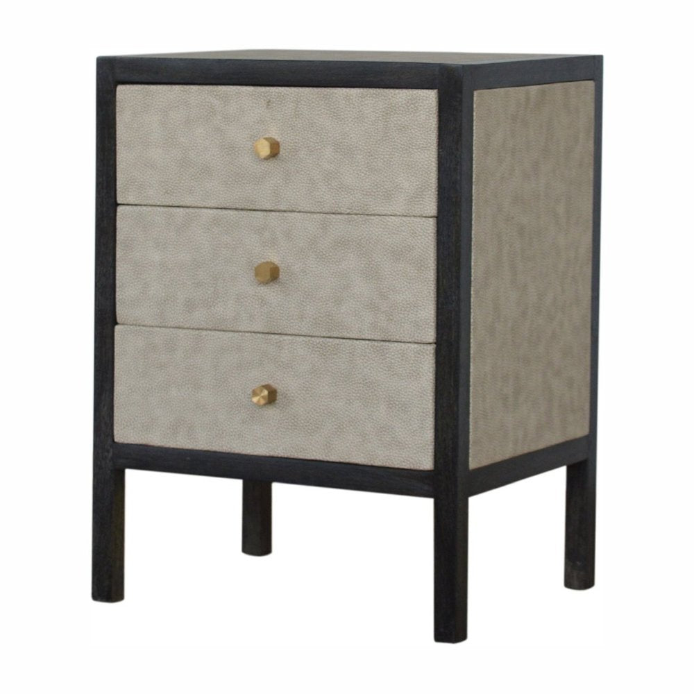 24" Gray And Black Solid Wood And Faux Shagreen Three Drawer Nightstand HomeRoots