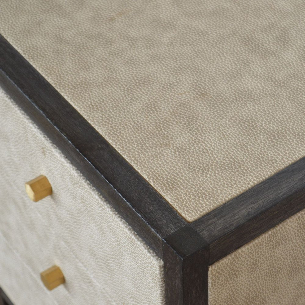24" Gray And Black Solid Wood And Faux Shagreen Three Drawer Nightstand HomeRoots