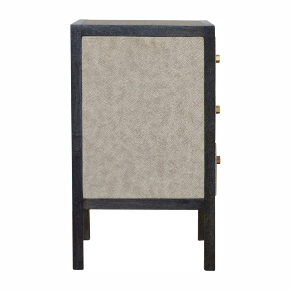 24" Gray And Black Solid Wood And Faux Shagreen Three Drawer Nightstand HomeRoots