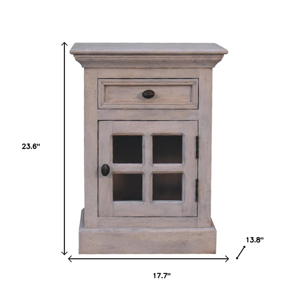 24" Gray Solid Wood And Glass Distressed Two Drawer Nightstand HomeRoots