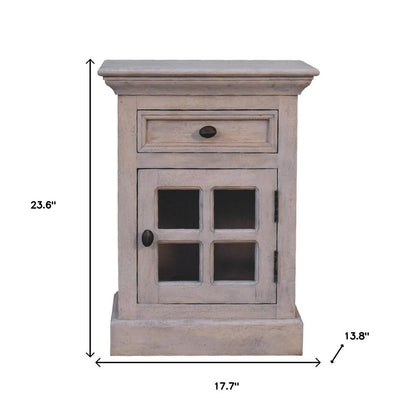 24" Gray Solid Wood And Glass Distressed Two Drawer Nightstand HomeRoots