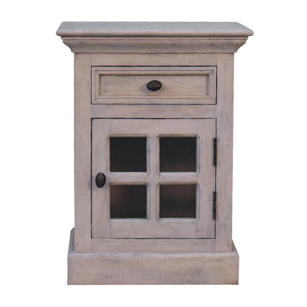 24" Gray Solid Wood And Glass Distressed Two Drawer Nightstand HomeRoots