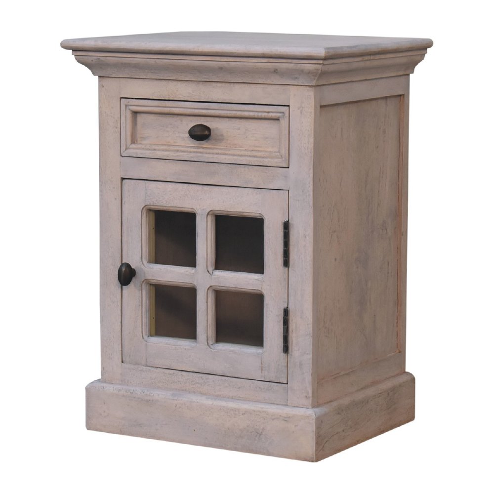 24" Gray Solid Wood And Glass Distressed Two Drawer Nightstand HomeRoots