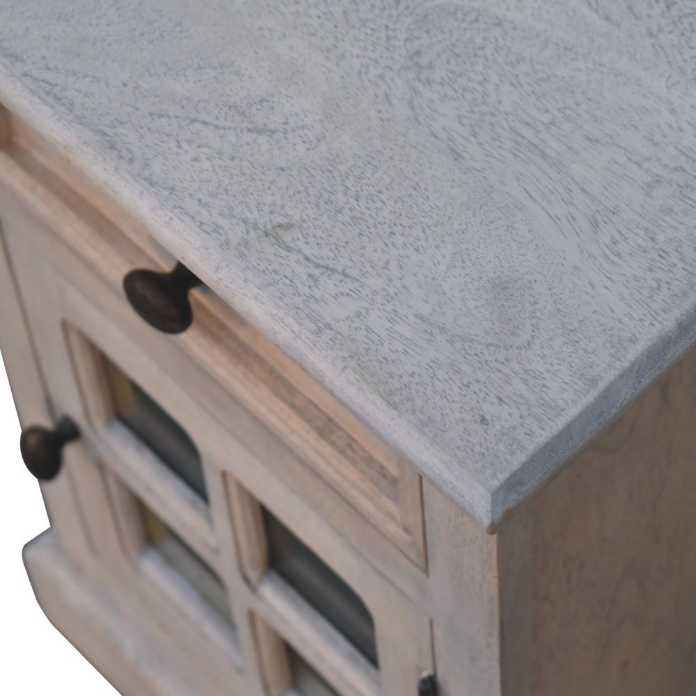 24" Gray Solid Wood And Glass Distressed Two Drawer Nightstand HomeRoots