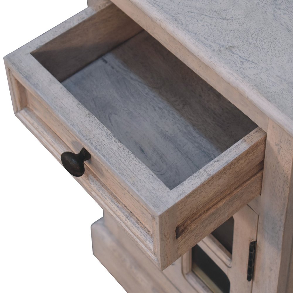 24" Gray Solid Wood And Glass Distressed Two Drawer Nightstand HomeRoots