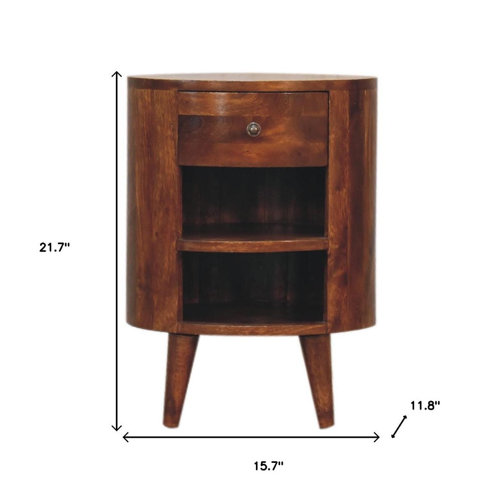 22" Chestnut Solid Wood Oval One Drawer Nightstand HomeRoots
