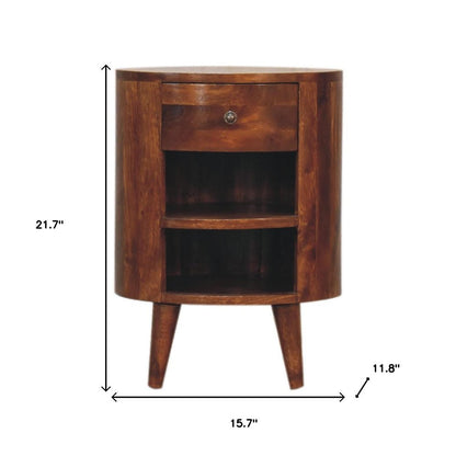 22" Chestnut Solid Wood Oval One Drawer Nightstand HomeRoots