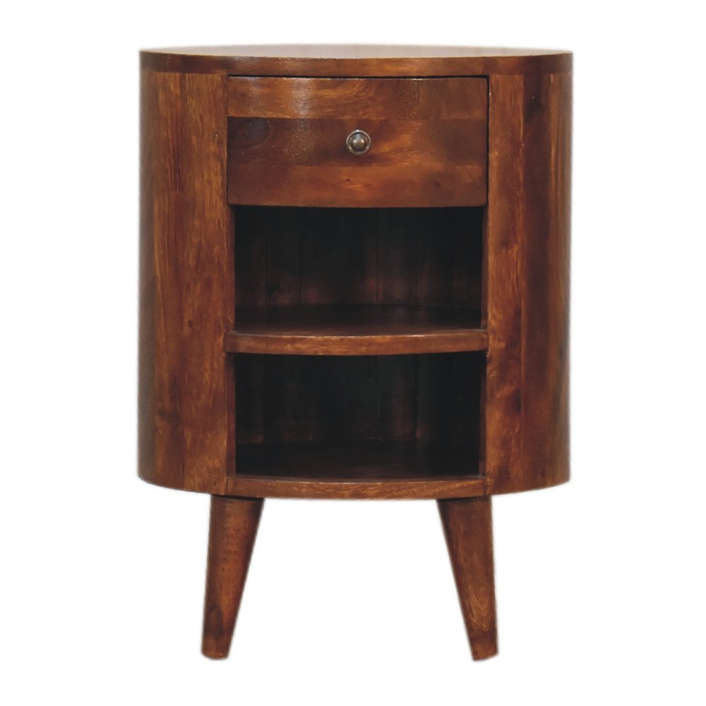 22" Chestnut Solid Wood Oval One Drawer Nightstand HomeRoots