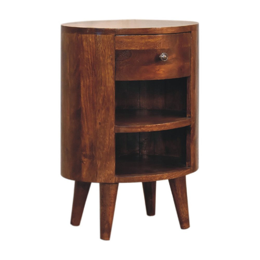 22" Chestnut Solid Wood Oval One Drawer Nightstand HomeRoots