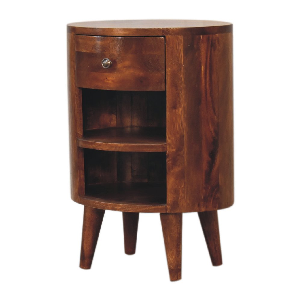 22" Chestnut Solid Wood Oval One Drawer Nightstand HomeRoots