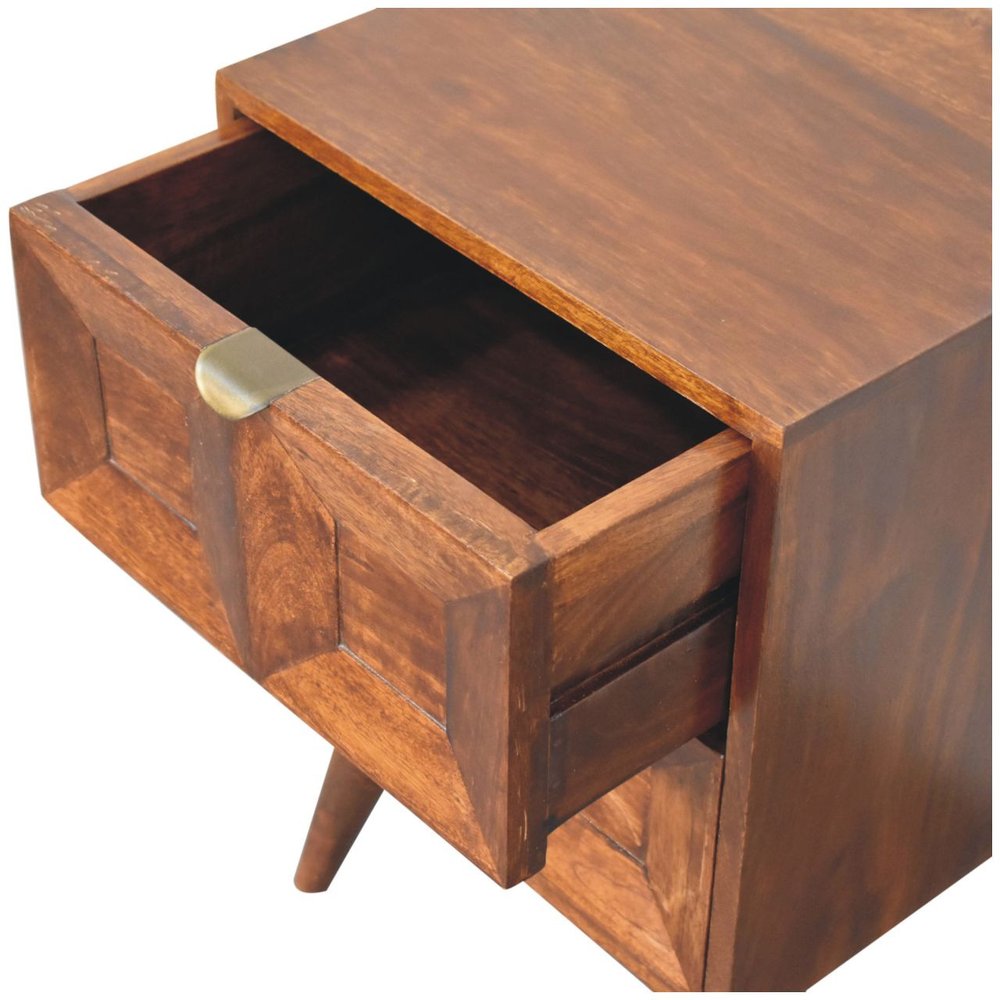 24" Chestnut Solid Wood Square Carved Geometric Two Drawer Nightstand HomeRoots