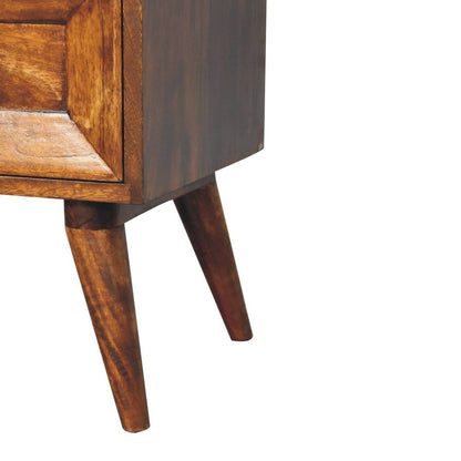 24" Chestnut Solid Wood Square Carved Geometric Two Drawer Nightstand HomeRoots